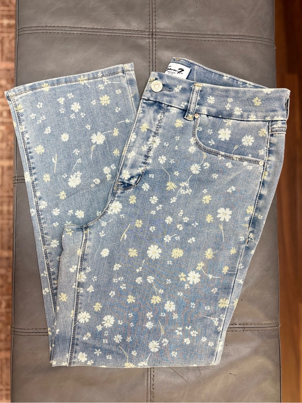 Seven 7 Tummyless High Rise Ankle Straight Floral Blue Jeans Size 12 NWOT